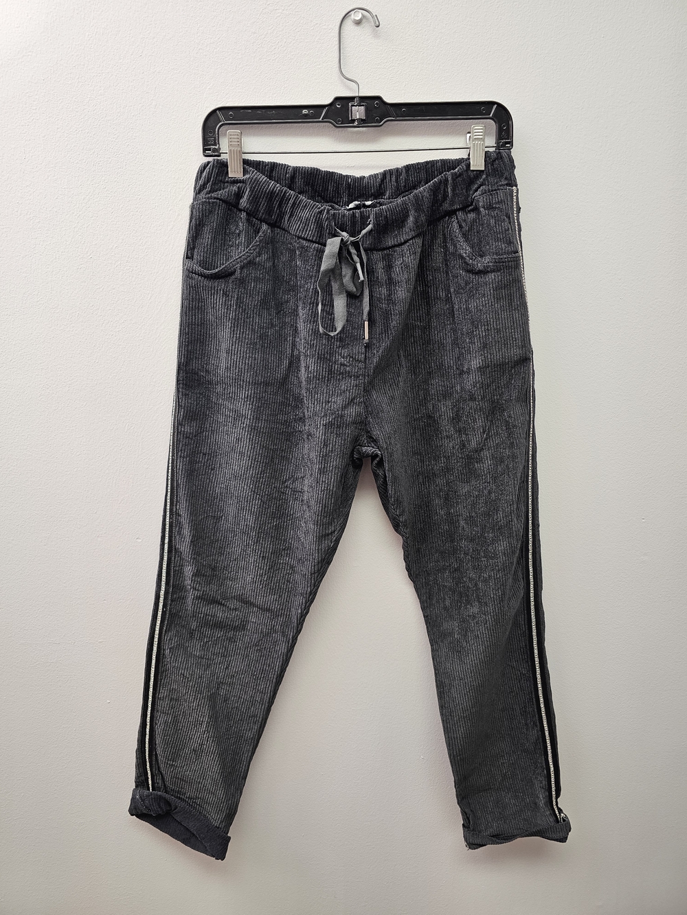 Casual Drawstring Corduroy Joggers - Charcoal